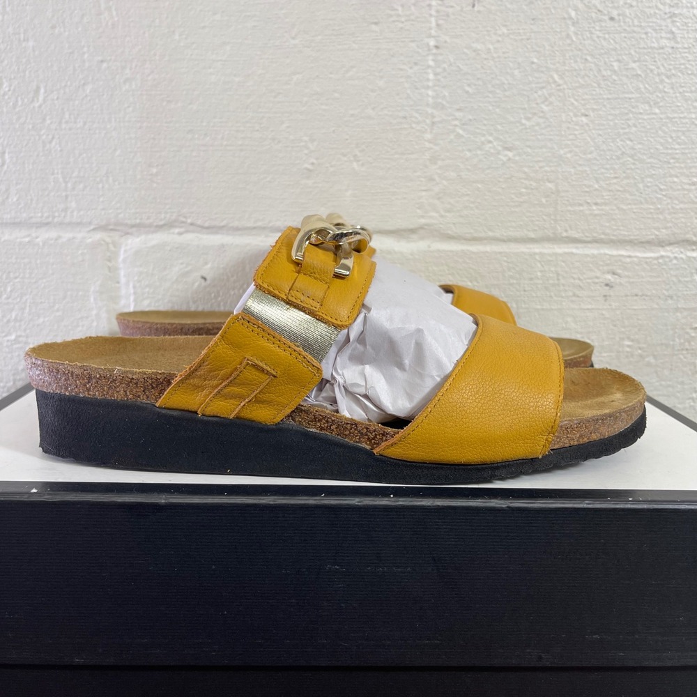 Naot Victoria Slide Sandals Marigold Yellow Leather Slip On Women's Size 11 US